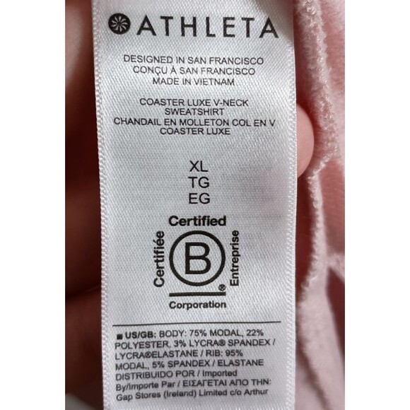 Athleta Coaster Luxe V-Neck Sweatshirt Sweater Thumbholes Pink Womens Size XL - Picture 3 of 12